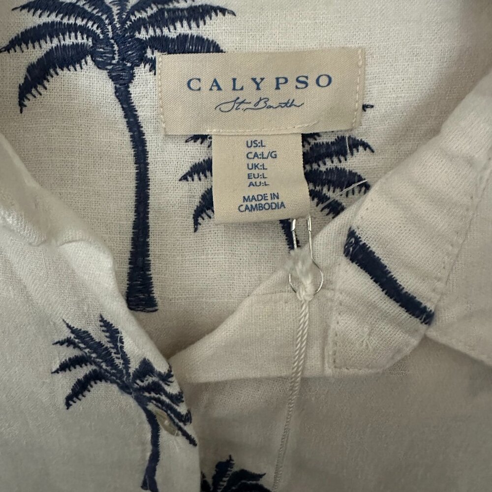 Resort Beach Wear ~ Calypso  St Barth~ White & Navy Shirt Dress